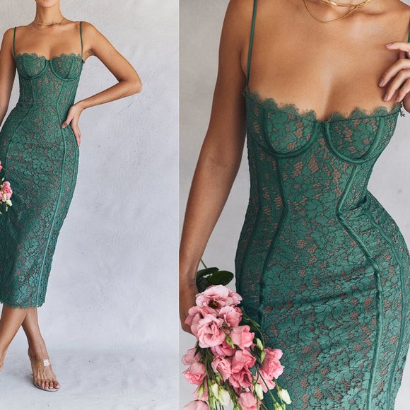 House of CB 'Joelle' Forest Lace Midi Dress NWOT - Picture 6 of 13